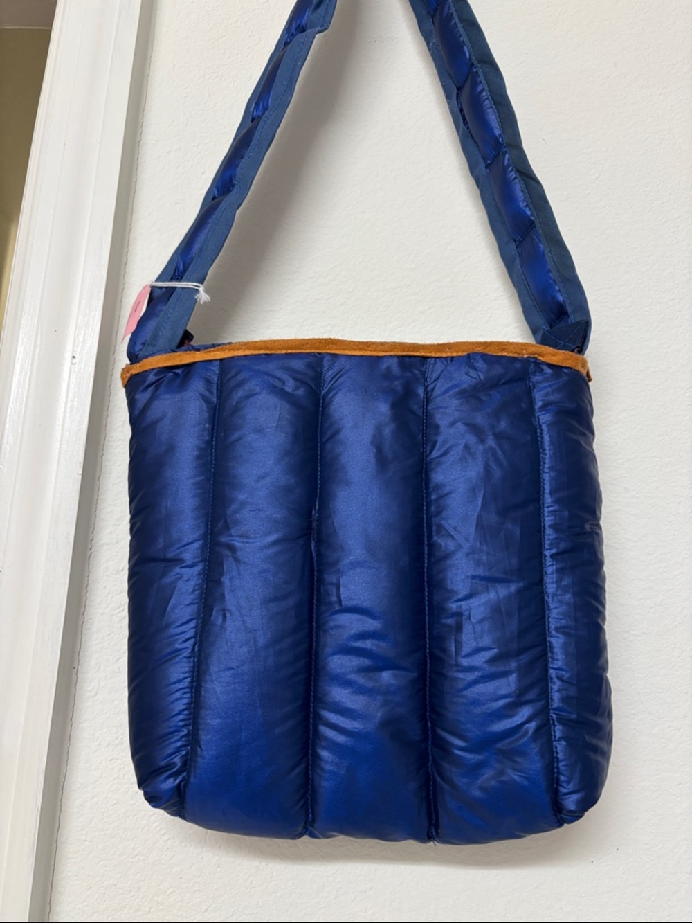 Quilted Blue Shoulder Bag with Contrast Trim